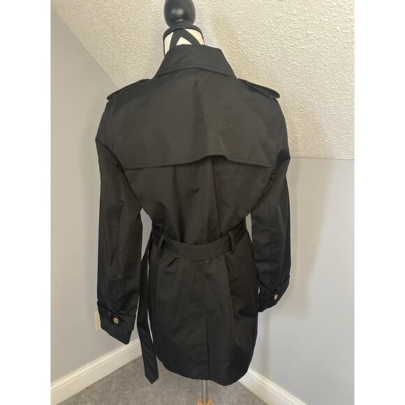 EUC Michael Kors Asymmetrical Belted Coat Black Size Large Gold Hardware Spring - Picture 5 of 11